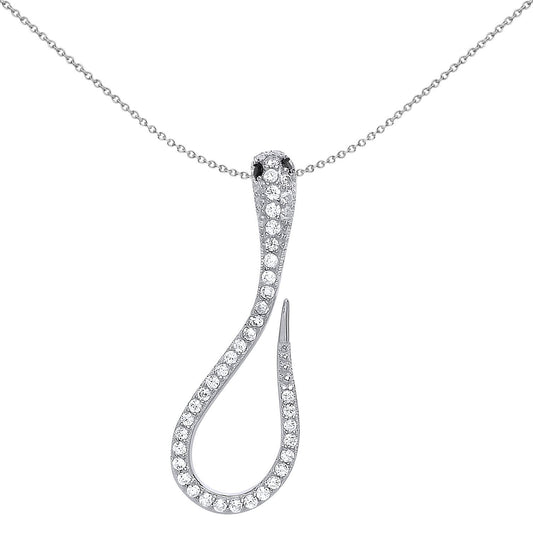 Sterling Silver  CZ Slithering Loopy Snake Pendant Necklace - GVP401