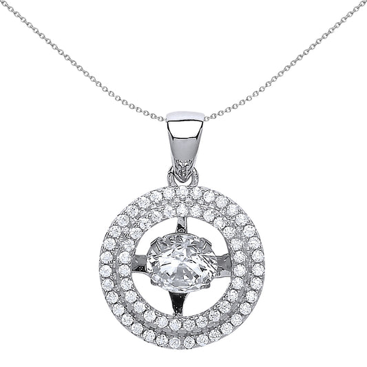 Silver  CZ Floating Halo Pendant Necklace 18 inch - GVP402
