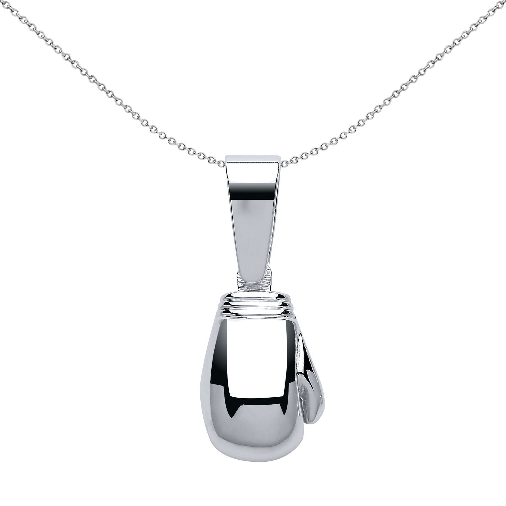 Mens Silver  Solid Boxing Glove Pendant Necklace 20 inch - GVP403