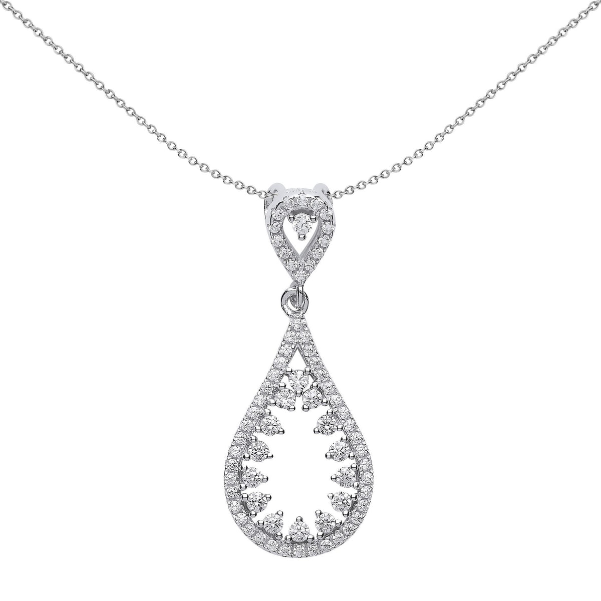 Sterling Silver  CZ Fizzy Avocado Icicle Teardrop Pendant Necklace - GVP406
