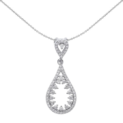 Sterling Silver  CZ Fizzy Avocado Icicle Teardrop Pendant Necklace - GVP406