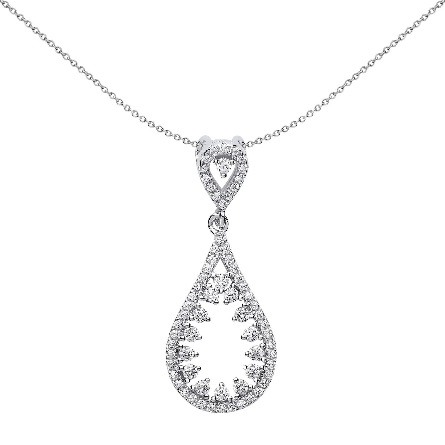 Silver  CZ Icicle Teardrop Pendant Necklace - GVP406