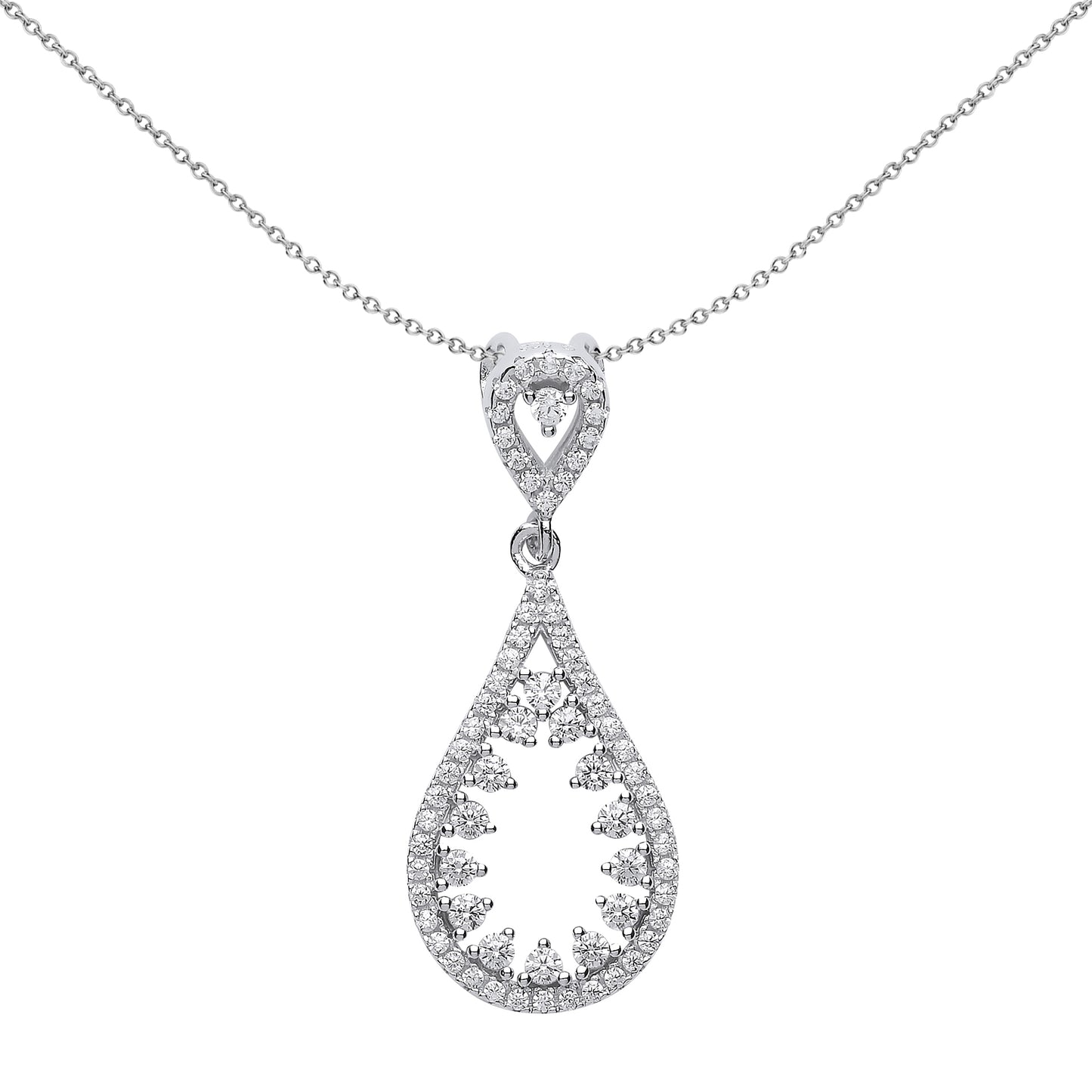 Silver  CZ Icicle Teardrop Pendant Necklace 18 inch - GVP406