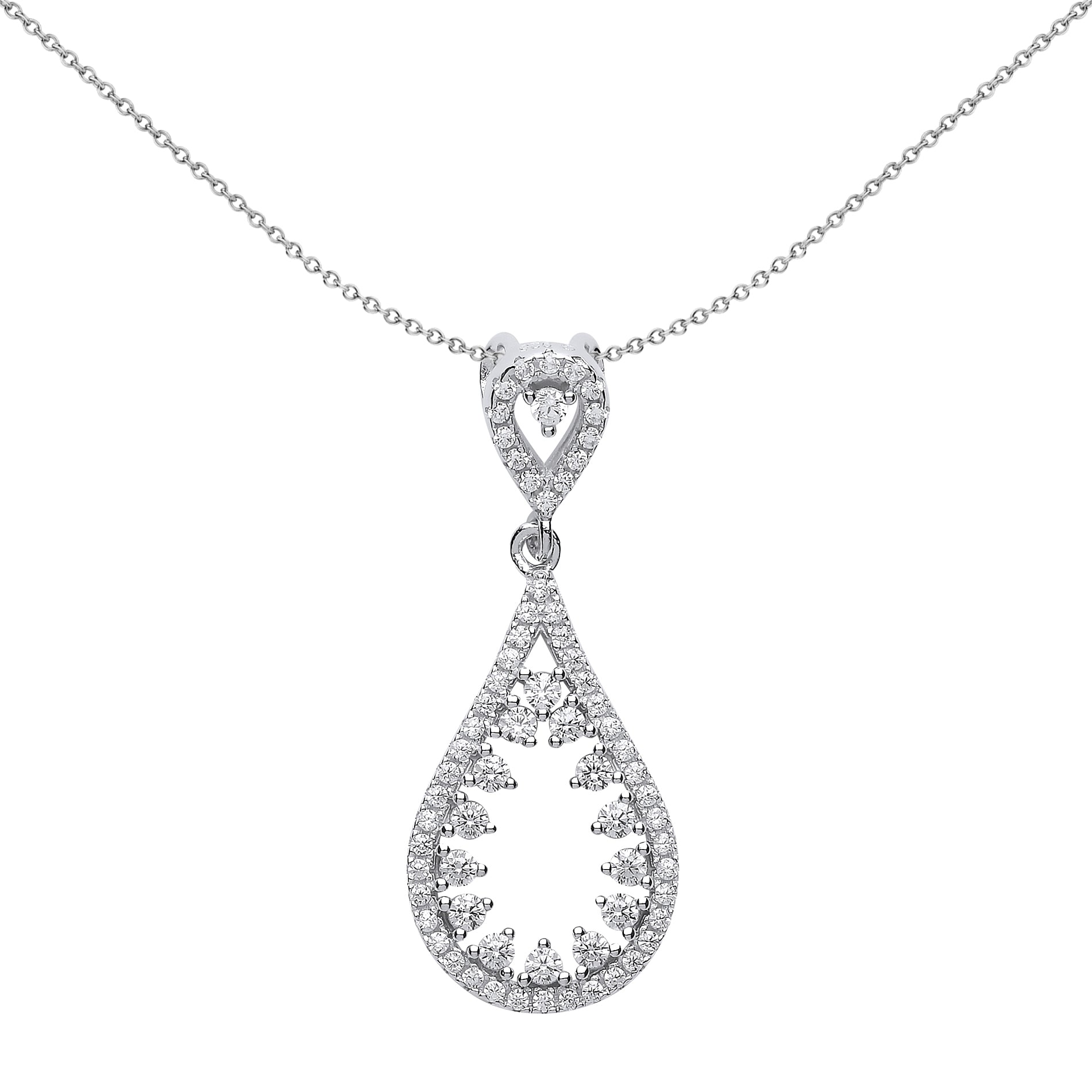 Silver  CZ Icicle Teardrop Pendant Necklace 18 inch - GVP406