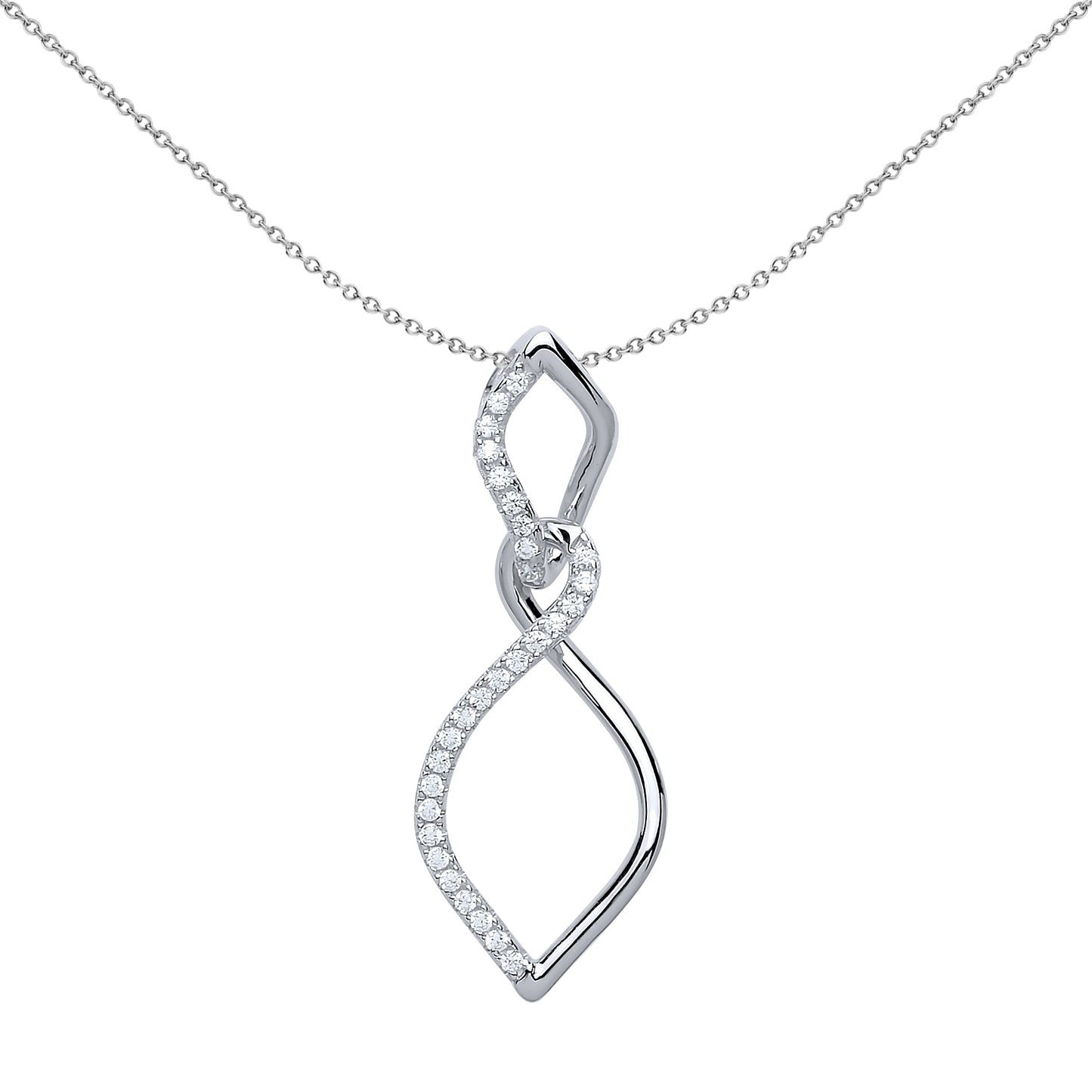 Silver  CZ Liquid Flame Twist Pendant Necklace 18 inch - GVP407