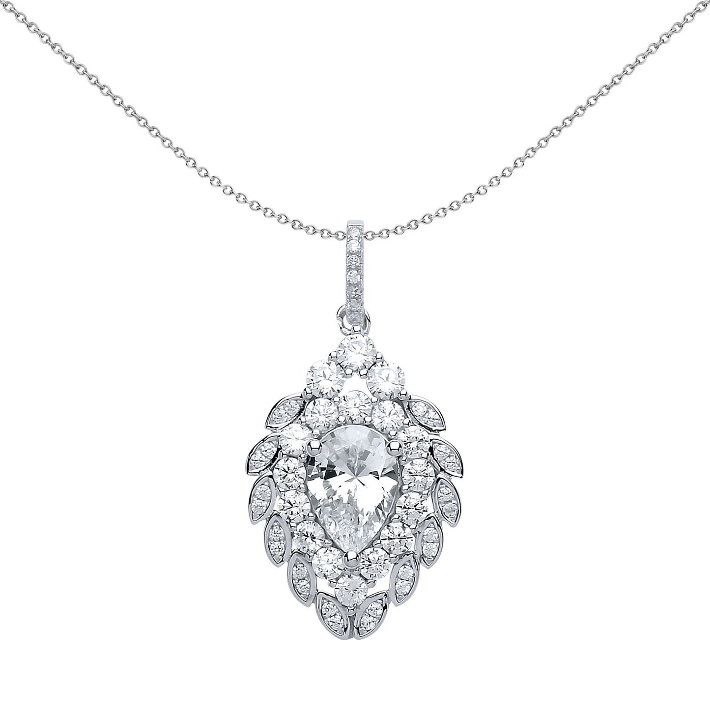 Silver  Pear CZ Strawberry Lion Mane Cluster Pendant Necklace - GVP408