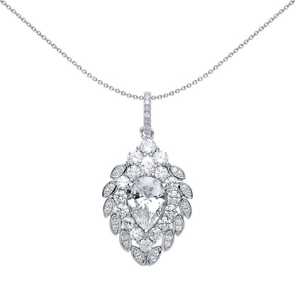 Silver  Pear CZ Strawberry Lion Mane Cluster Pendant Necklace - GVP408