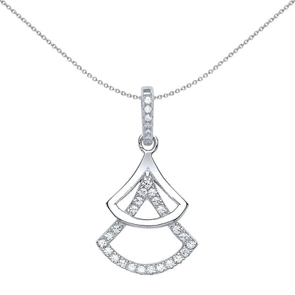Silver  CZ Tree Fan Pendant Necklace 18 inch - GVP409