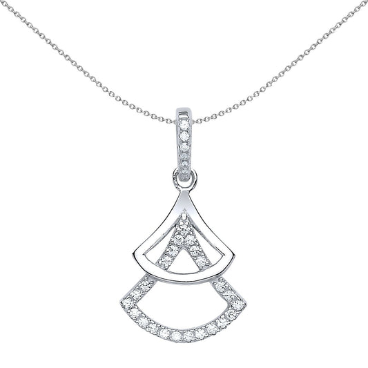 Silver  CZ Tree Fan Pendant Necklace 18 inch - GVP409