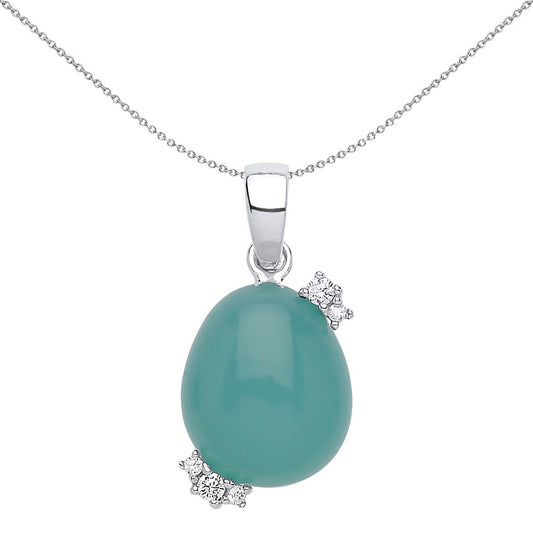 Silver  green Oval Quartz Pebble Pendant Necklace - GVP417EM
