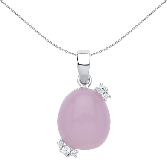 Silver  pink Oval Quartz Pebble Pendant Necklace 18 inch - GVP417PINK