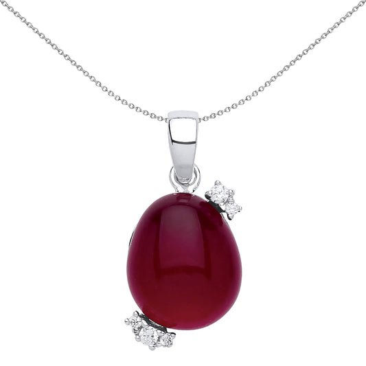 Silver  Rose red Oval Quartz Pebble Pendant Necklace 18 inch - GVP417RUBY