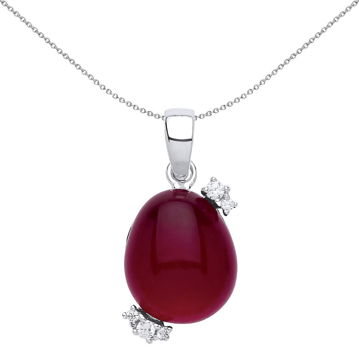 Silver  Rose red Oval Quartz Pebble Pendant Necklace - GVP417RUBY