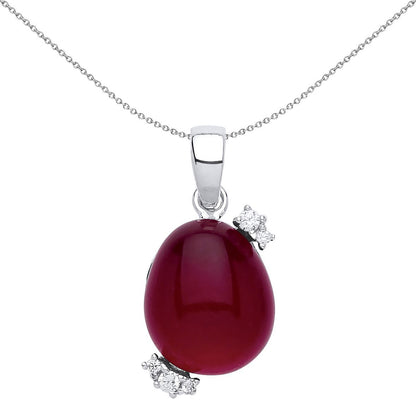 Silver  Rose red Oval Quartz Pebble Pendant Necklace - GVP417RUBY