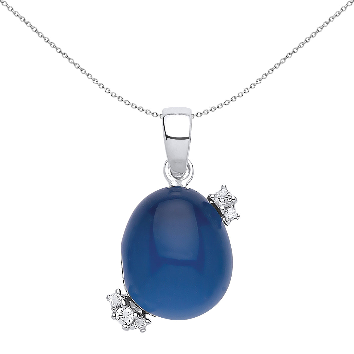 Silver  blue Oval Quartz Pebble Pendant Necklace 18 inch - GVP417SAP