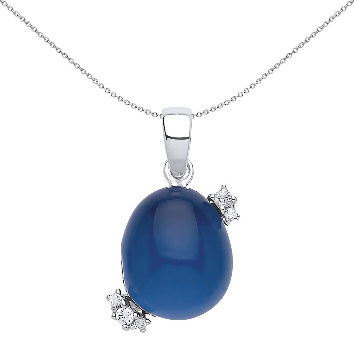 Silver  blue Oval Quartz Pebble Pendant Necklace - GVP417SAP