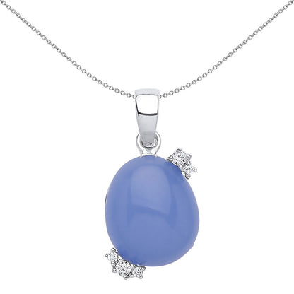 Silver  lilac Oval Quartz Pebble Pendant Necklace - GVP417VIO