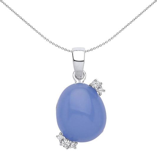 Silver  lilac Oval Quartz Pebble Pendant Necklace - GVP417VIO