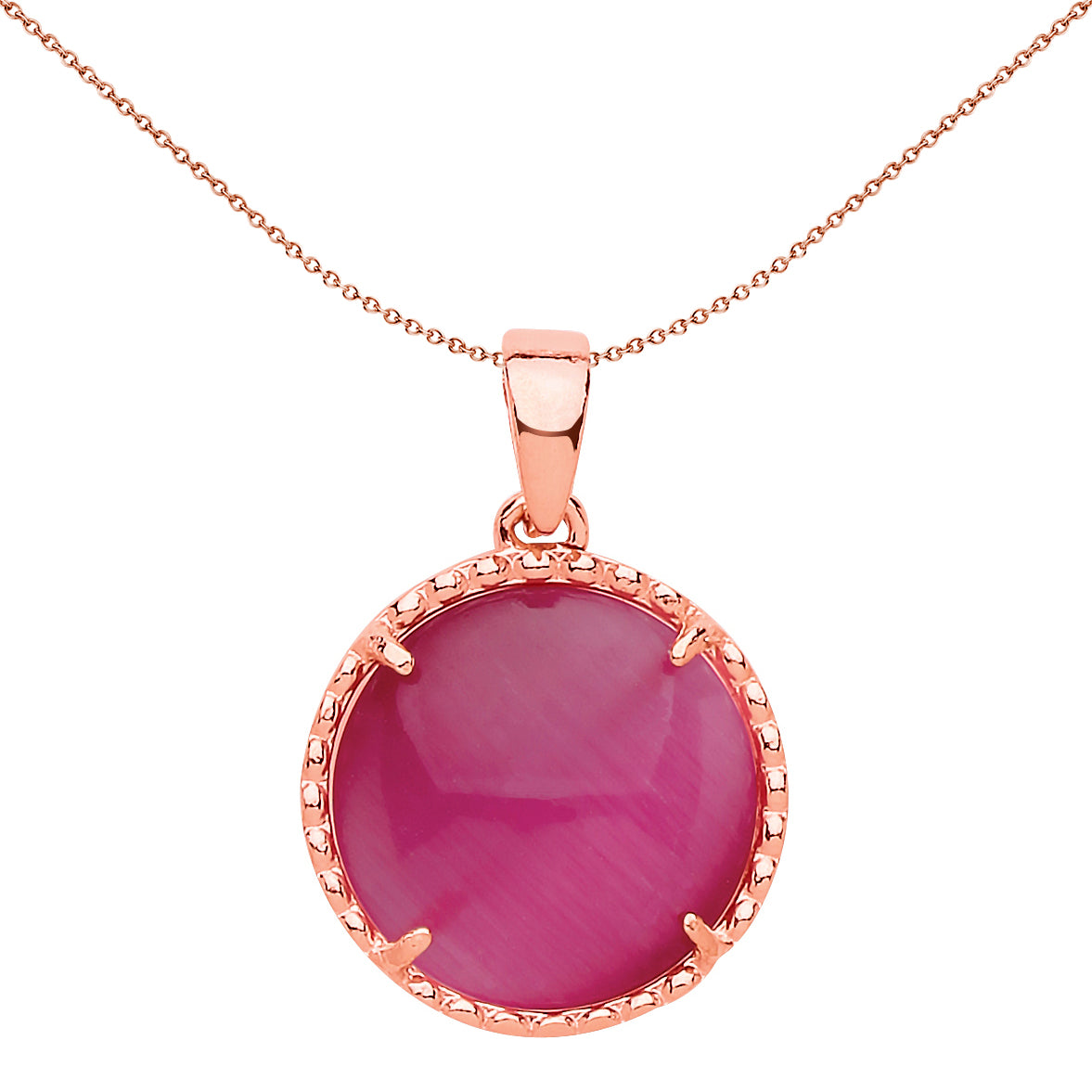 Rose Silver  Rose red Quartz Halo Eclipse Necklace 18 inch - GVP418ROSE