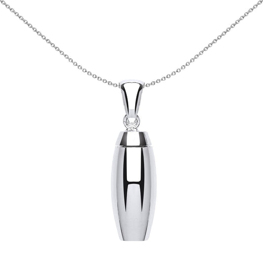 Silver  Cremation Urn Locket Curved Cylinder Capsule Pendant - GVP422