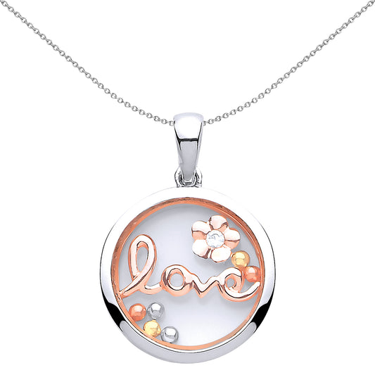 Rose Silver  CZ Floating Bead Love Daisy Pendant Necklace 18 inch - GVP424