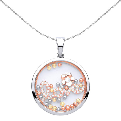 Rose Silver  CZ Floating Bead Love Daisy Pendant Necklace 18 inch - GVP425