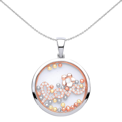 Rose Silver  CZ Floating Bead Love Daisy Pendant Necklace 18 inch - GVP425