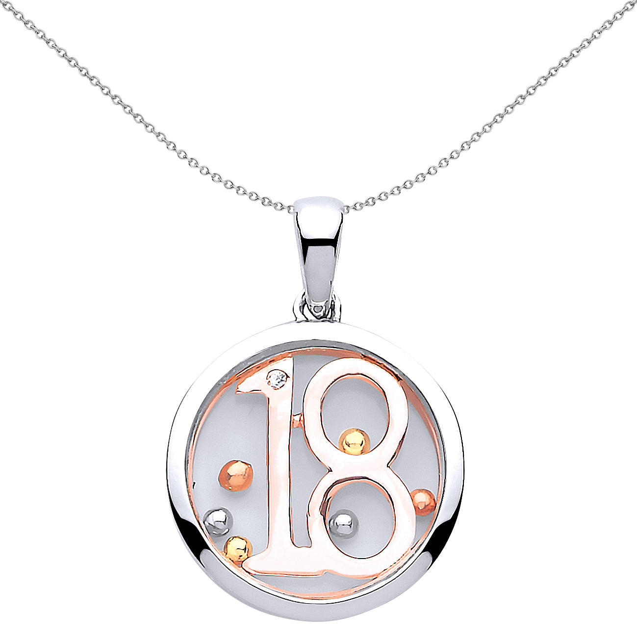 Rose Silver  CZ Floating Bead 18 Birthday Necklace 18 inch - GVP433