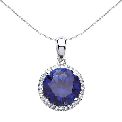 Sterling Silver  Blue CZ Halo Big Blue Eye Solitaire Pendant - GVP435