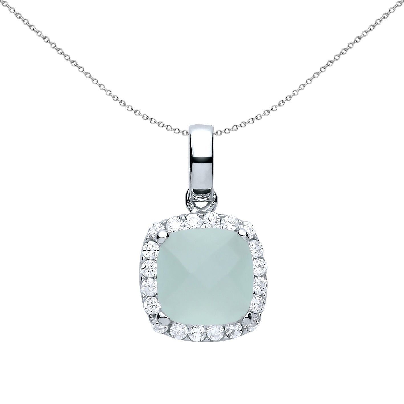 Silver  Square Cushion CZ cloudy opaque Charm Necklace 18 inch - GVP437MIL