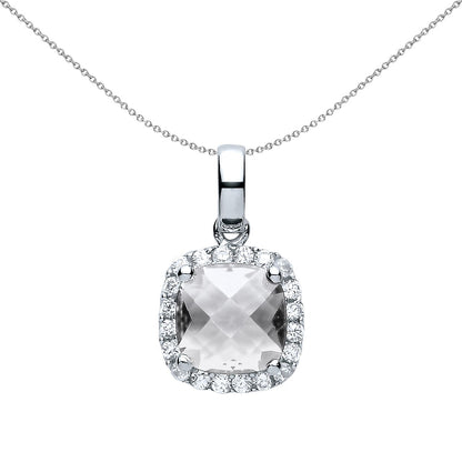 925 Silver  Cushion CZ Solitaire Halo Pendant Necklace - GVP437WH