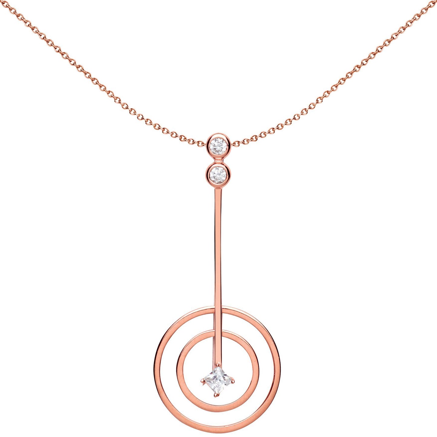 Rose Silver  princess Cut CZ Crop Circles Necklace - GVP442