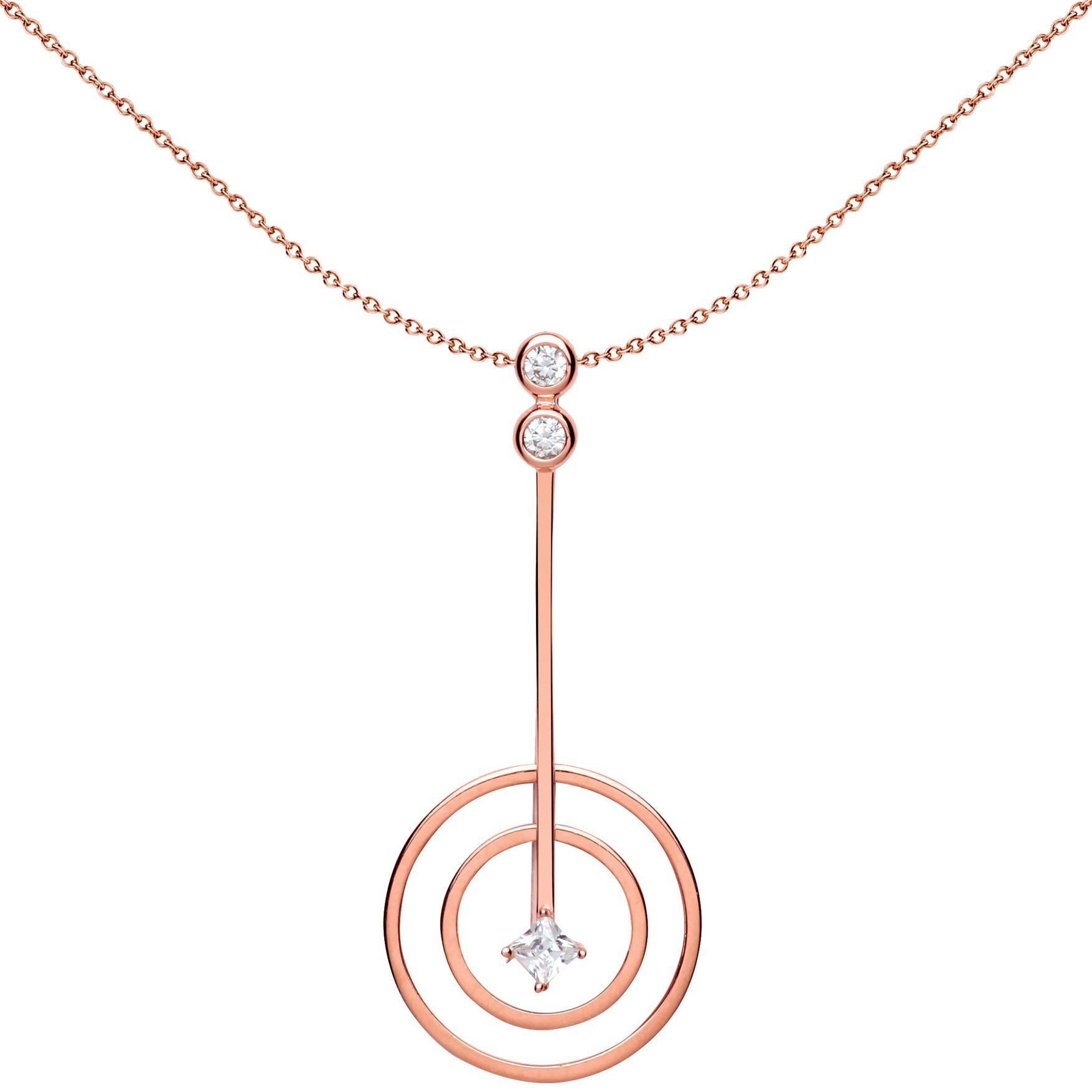 Rose Silver  princess Cut CZ Crop Circles Necklace 18 inch - GVP442