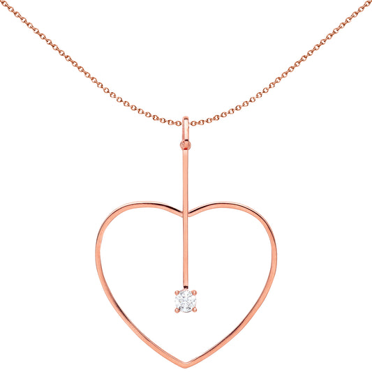 Rose Silver  CZ Love Heart Pendant Necklace 18 inch - GVP444