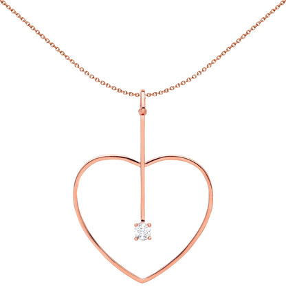 Rose Silver  CZ Love Heart Pendant Necklace 18 inch - GVP444