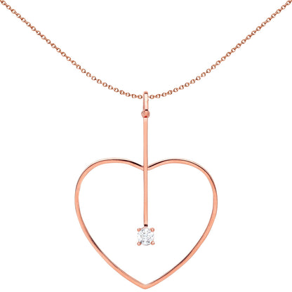 Rose Sterling Silver  CZ Open Pendulum Love Heart Pendant Necklace - GVP444