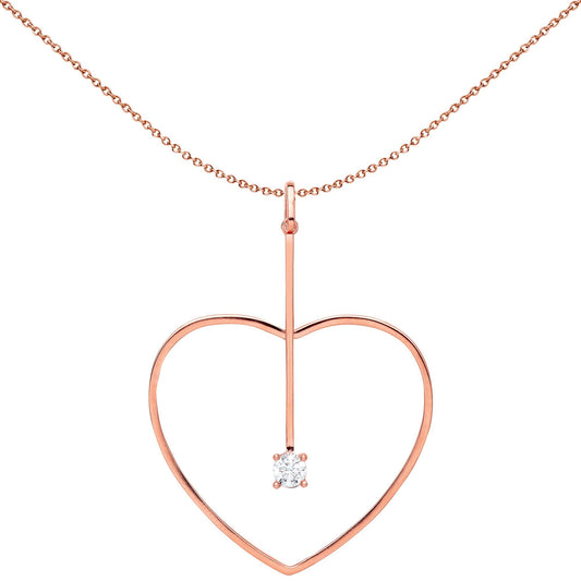 Rose Sterling Silver  CZ Open Pendulum Love Heart Pendant Necklace - GVP444