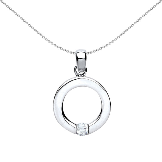 Silver  CZ Solitaire Halo Charm Necklace 18 inch - GVP445