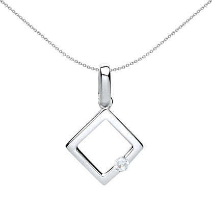 Silver  CZ Solitaire Square Halo Charm Necklace - GVP446