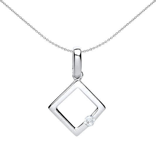 Silver  CZ Solitaire Square Halo Charm Necklace 18 inch - GVP446