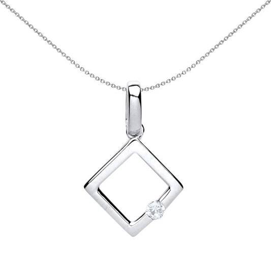 Silver  CZ Solitaire Square Halo Charm Necklace - GVP446