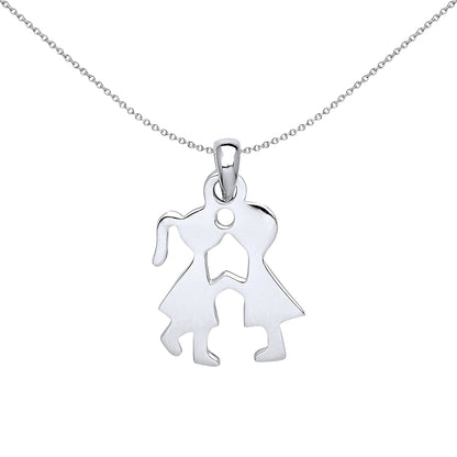 Silver  Boy Girl Silhouette Charm Necklace 18 inch - GVP447