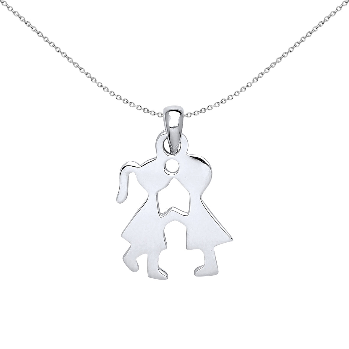 Silver  Boy Girl Silhouette Charm Necklace 18 inch - GVP447