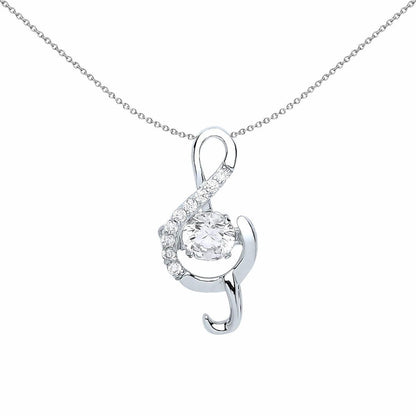 Silver  CZ Treble Clef Solitaire Charm Necklace 18 inch - GVP449