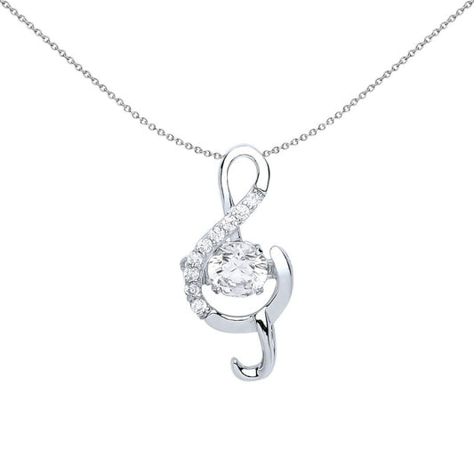 Silver  CZ Treble Clef Solitaire Charm Necklace - GVP449