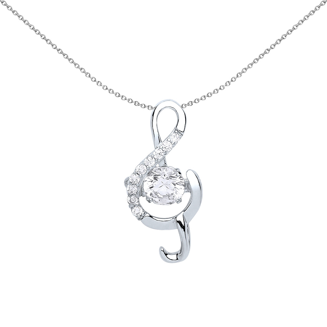 Silver  CZ Treble Clef Solitaire Charm Necklace 18 inch - GVP449