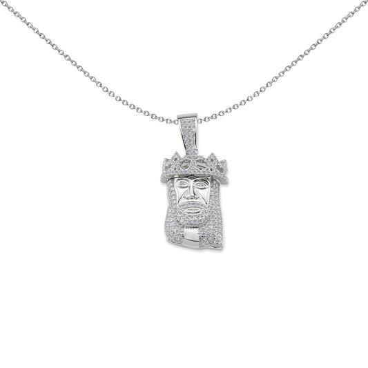 Unisex Silver  Crowned Head of Jesus Pendant Necklace - GVP454