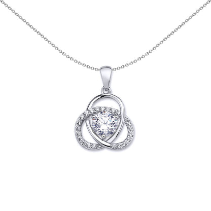 Silver  CZ Trilogy Knot Pretzel Solitaire Charm Necklace - GVP464