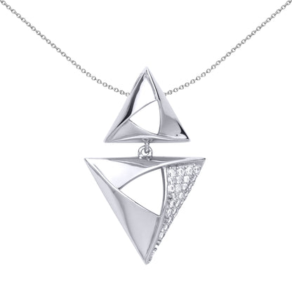 Silver  CZ Triangle Hamantaschen Charm Necklace 18 inch - GVP466