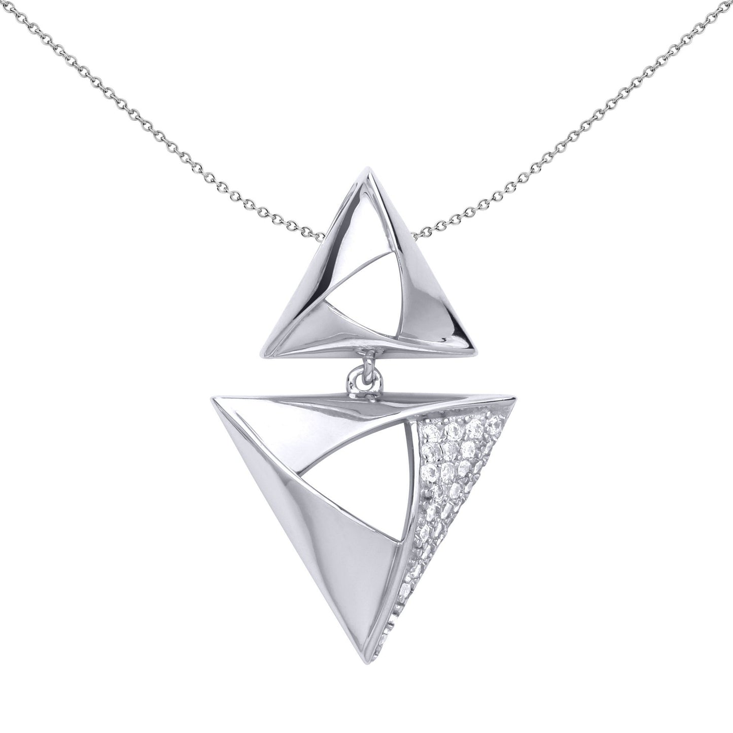 Silver  CZ Triangle Hamantaschen Charm Necklace - GVP466